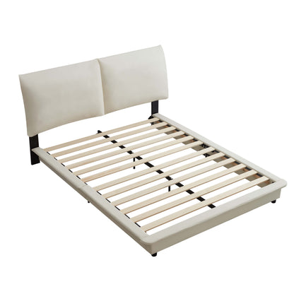 Upholstered Floating Bed Frame with Motion Activated LED Queen Size