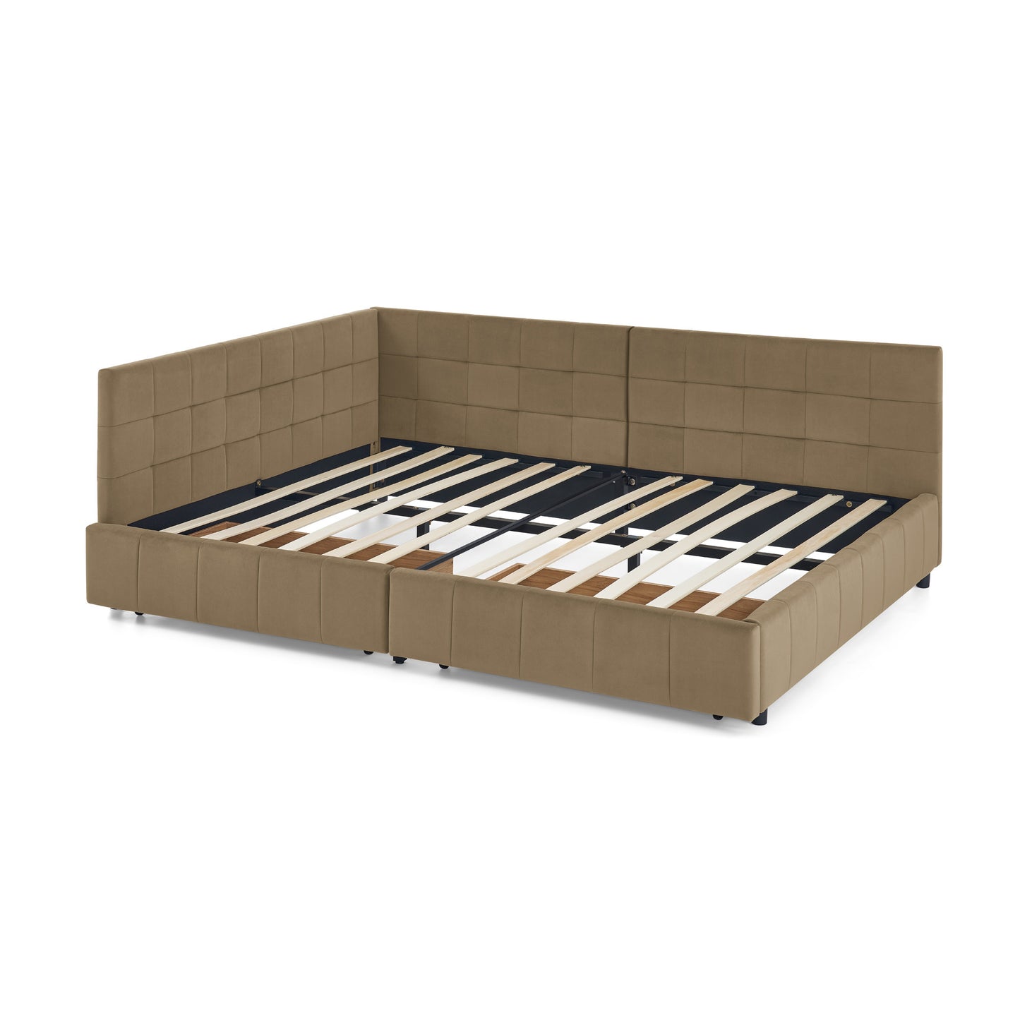 Full Size Storage Upholstered Tufted Bed Frame, Sofa Bed Frame with Comfortable Backrest and Armrests, Full Size Bed for Bedroom, Living Room,Velvet, BROWN(80.5''*59''*29.5'')