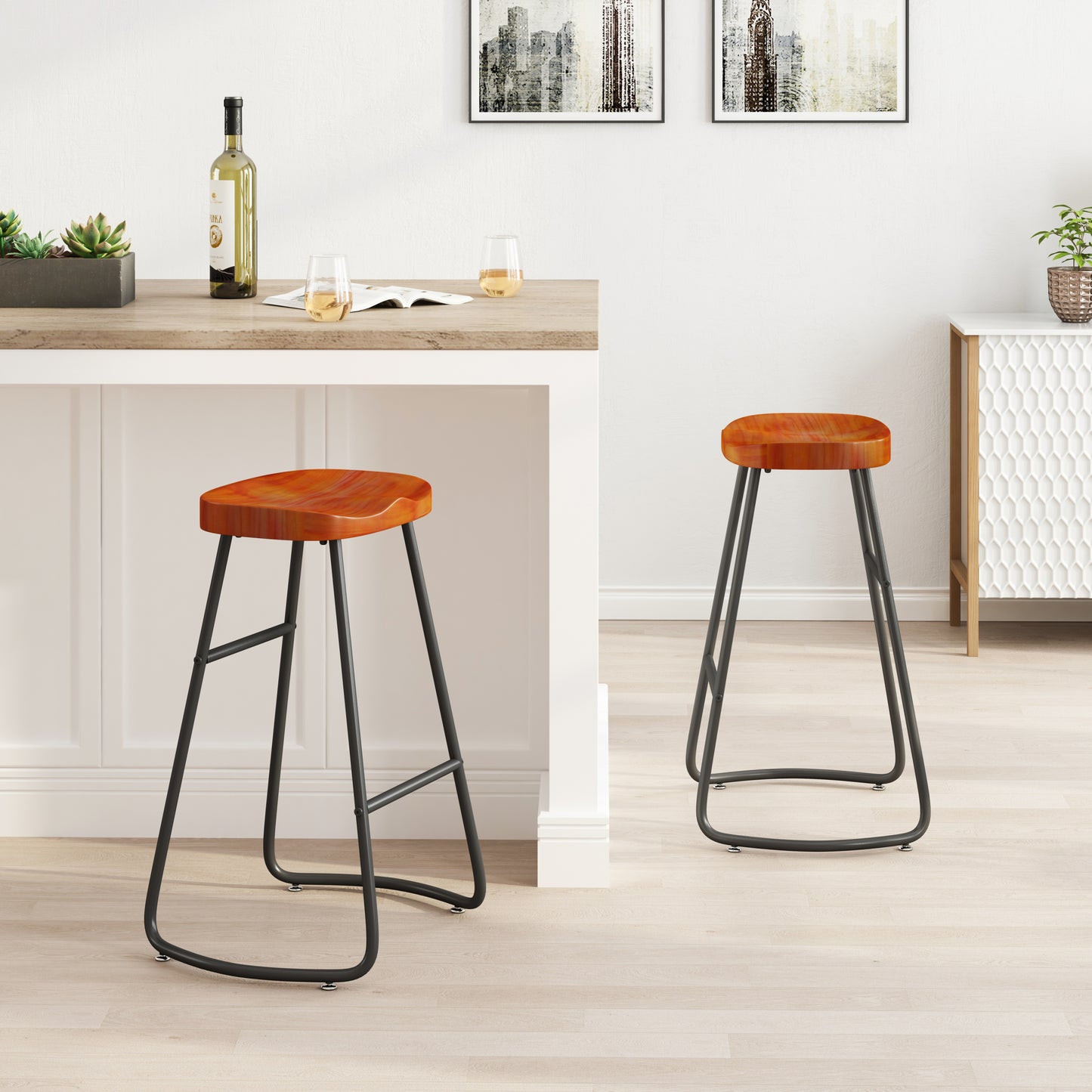 29.52" Stylish and Minimalist Bar Stools Set of 2, Counter Height Bar Stools, for Kitchen Island, Coffee Shop, Bar, Home Balcony, Brown