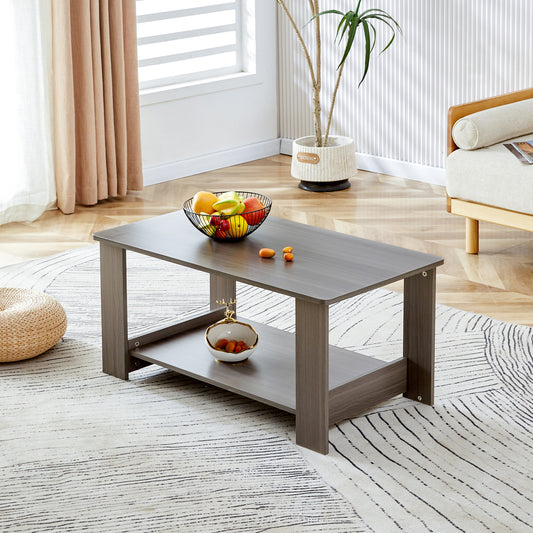 Modern minimalist gray wood grain double layered rectangular coffee table,tea table.MDF material is more durable,Suitable for living room, bedroom, and study room.19.6"*35.4"*16.5" CT-16