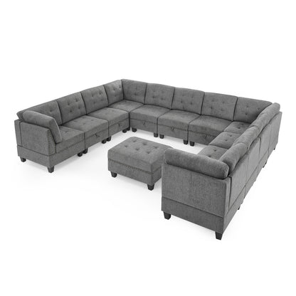 U shape Modular Sectional Sofa,DIY Combination,includes Seven Single Chair, Four Corner and One Ottoman,Grey