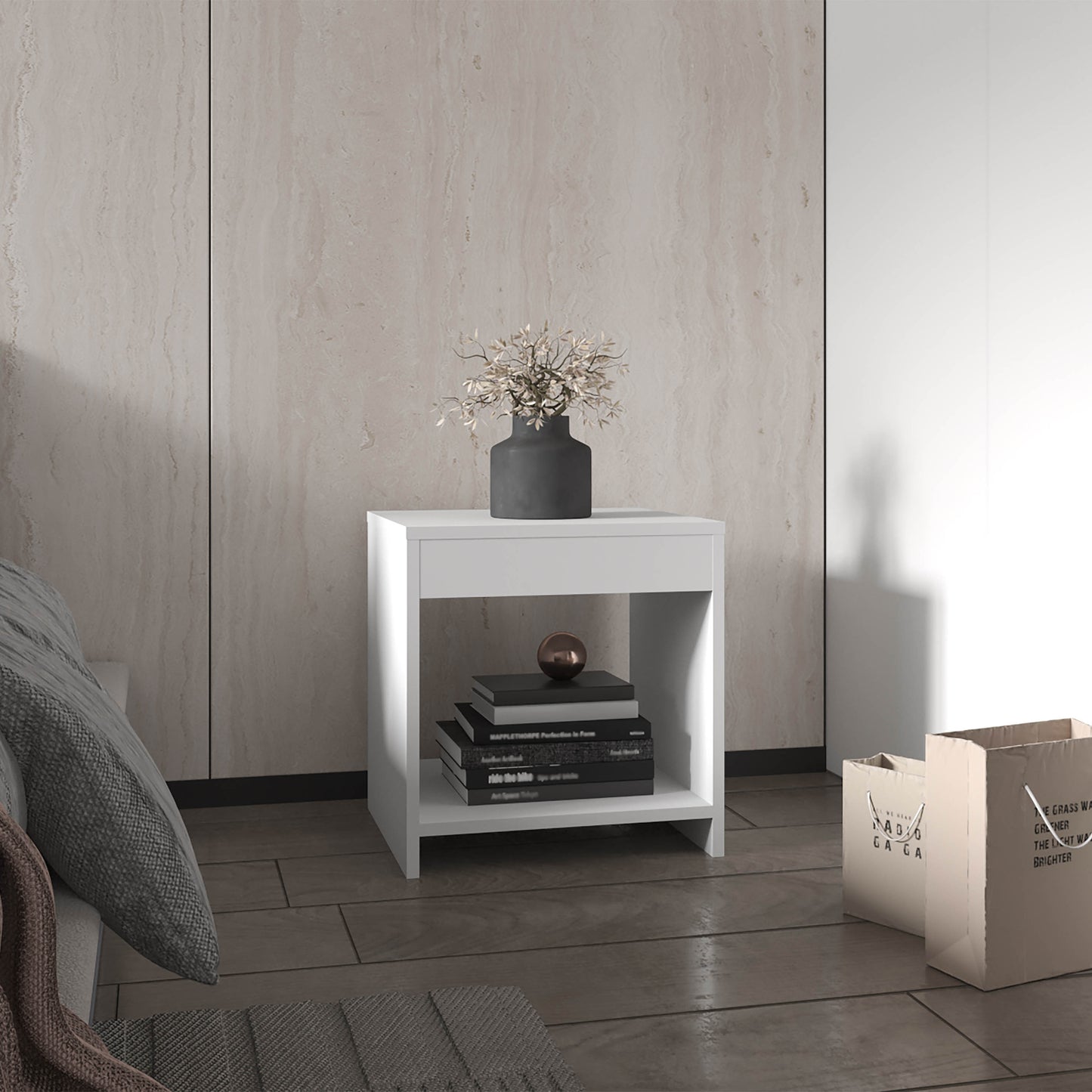 Chroma 16.5" Tall Minimalistic Nightstand with open shelf