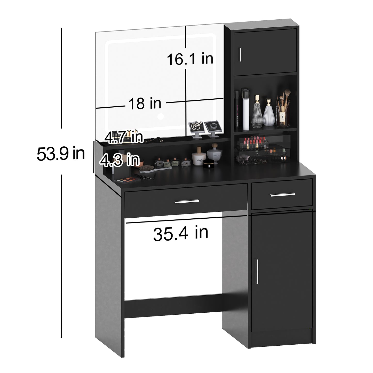 Vanity Desk with Mirror and LED Light Strip,Dressing Table with Large Drawer, 3 Level Storage Dresser & 3 Lighting Modes Adjustable Brightness, Suitable for Bedroom(Black)