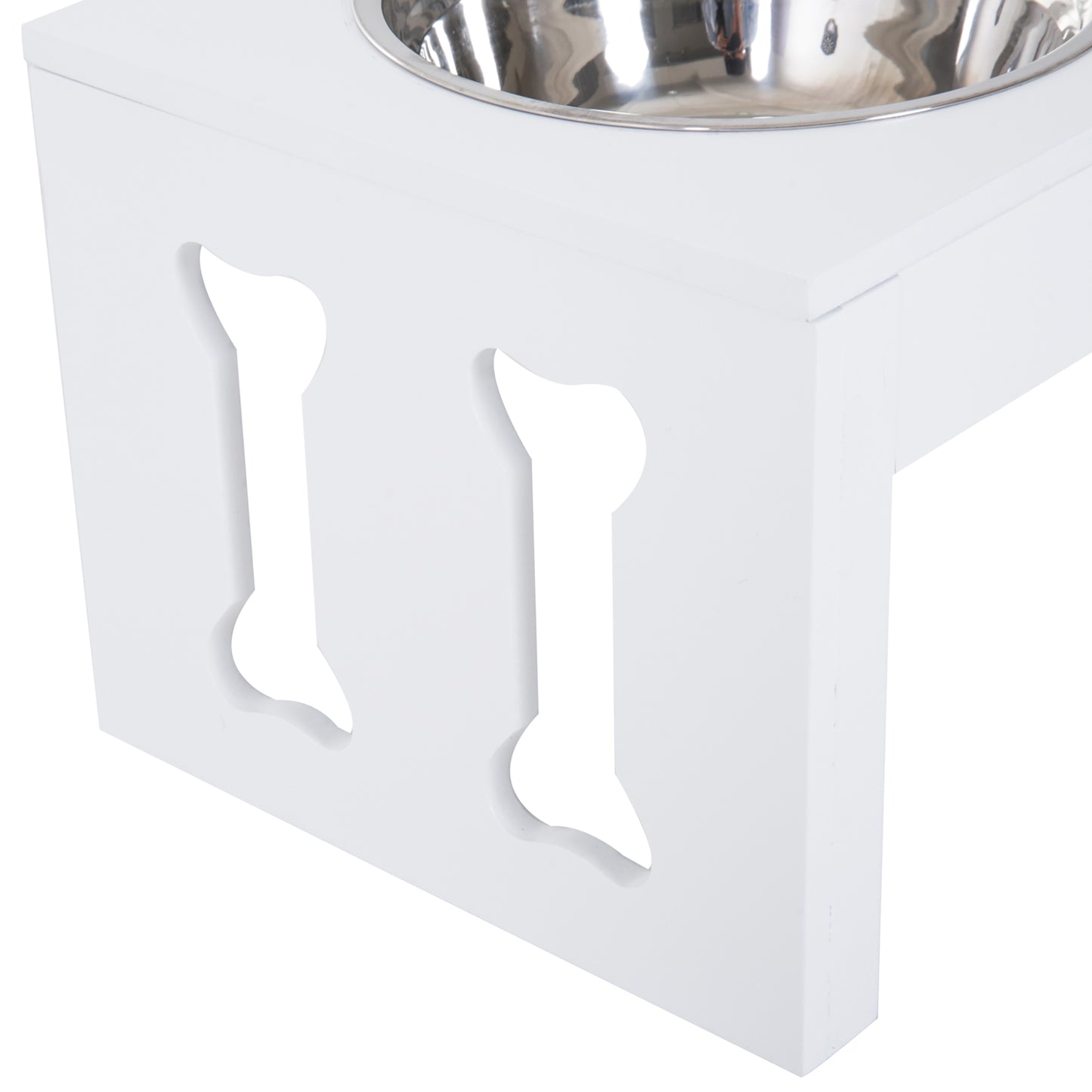 PawHut 23" Modern Decorative Dog Bone Wooden Heavy Duty Pet Food Bowl Elevated Feeding Station - White