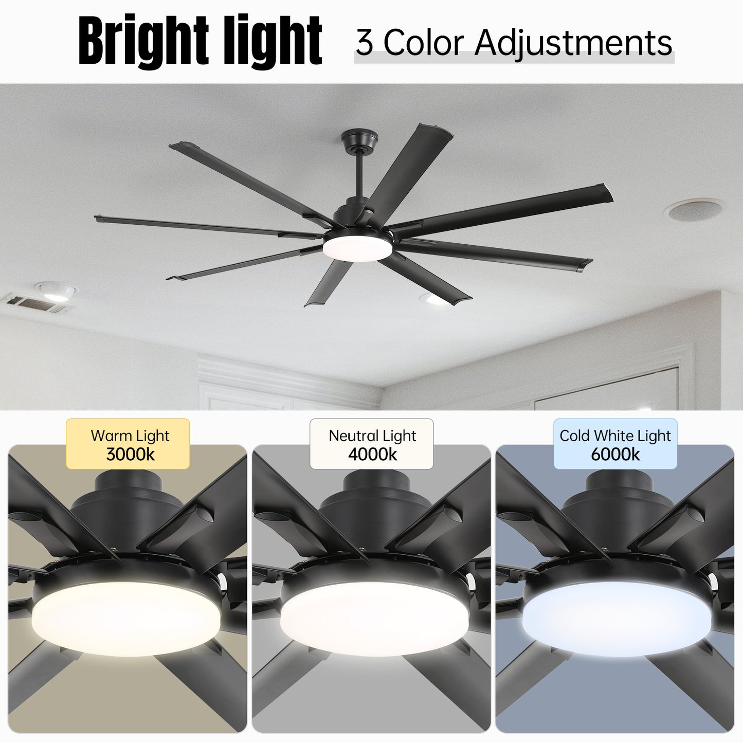 84 Inch Modern Large Design Ceiling Fans With Smart Remote Control 8 Fan Blades for Living Room