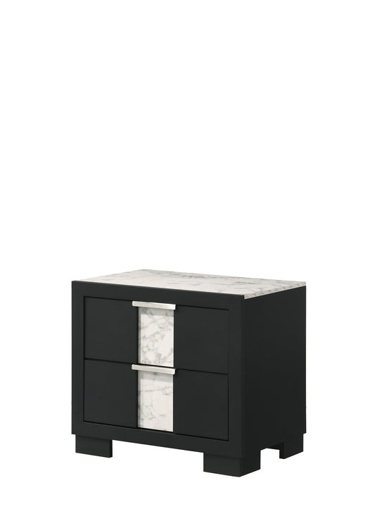 1pc Contemporary Black Finish Nightstand Two Drawers Metal knobs Black White Bedroom Wooden Furniture