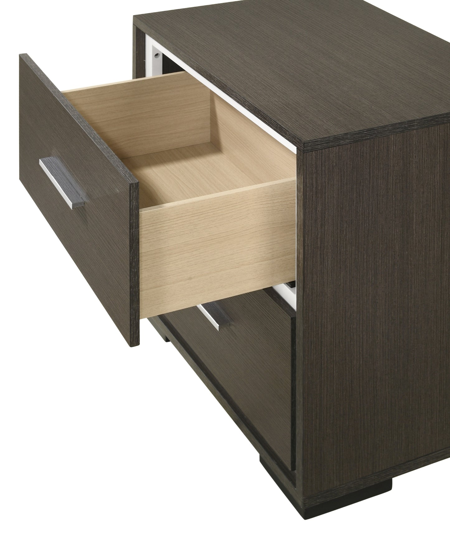 1pc Contemporary 2-Drawer Nightstand with Chrome Accents Gray Rustic Finish Bedroom Wooden Furniture