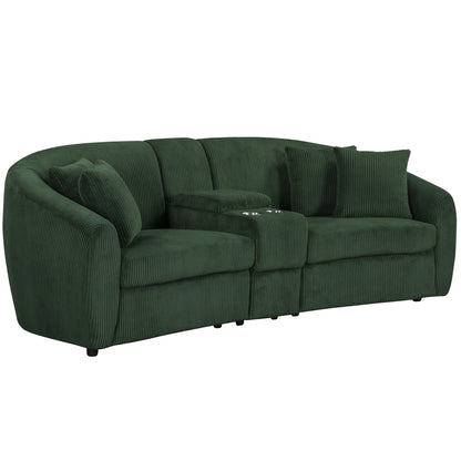 UNITED WE WIN corduroy fabric, two cup holders, storage, oversized two-seat, solid wood frame, high quality sponge filling, curved placement sofa