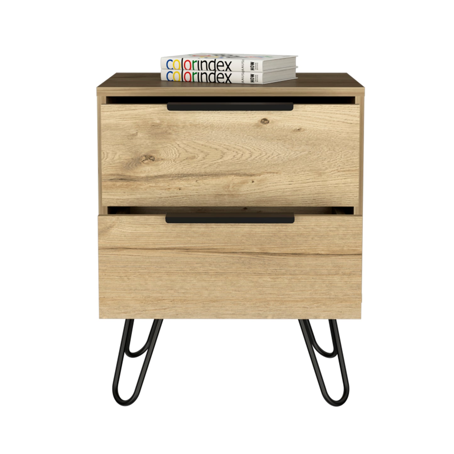 Nuvo Nightstand,Two Drawers, Hairpin Legs