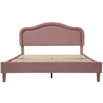 Queen Size Velvet Upholstered Smart LED Bed Frame with Adjustable Height Headboard,No Box Spring Needed,Easy Assembly,Pink