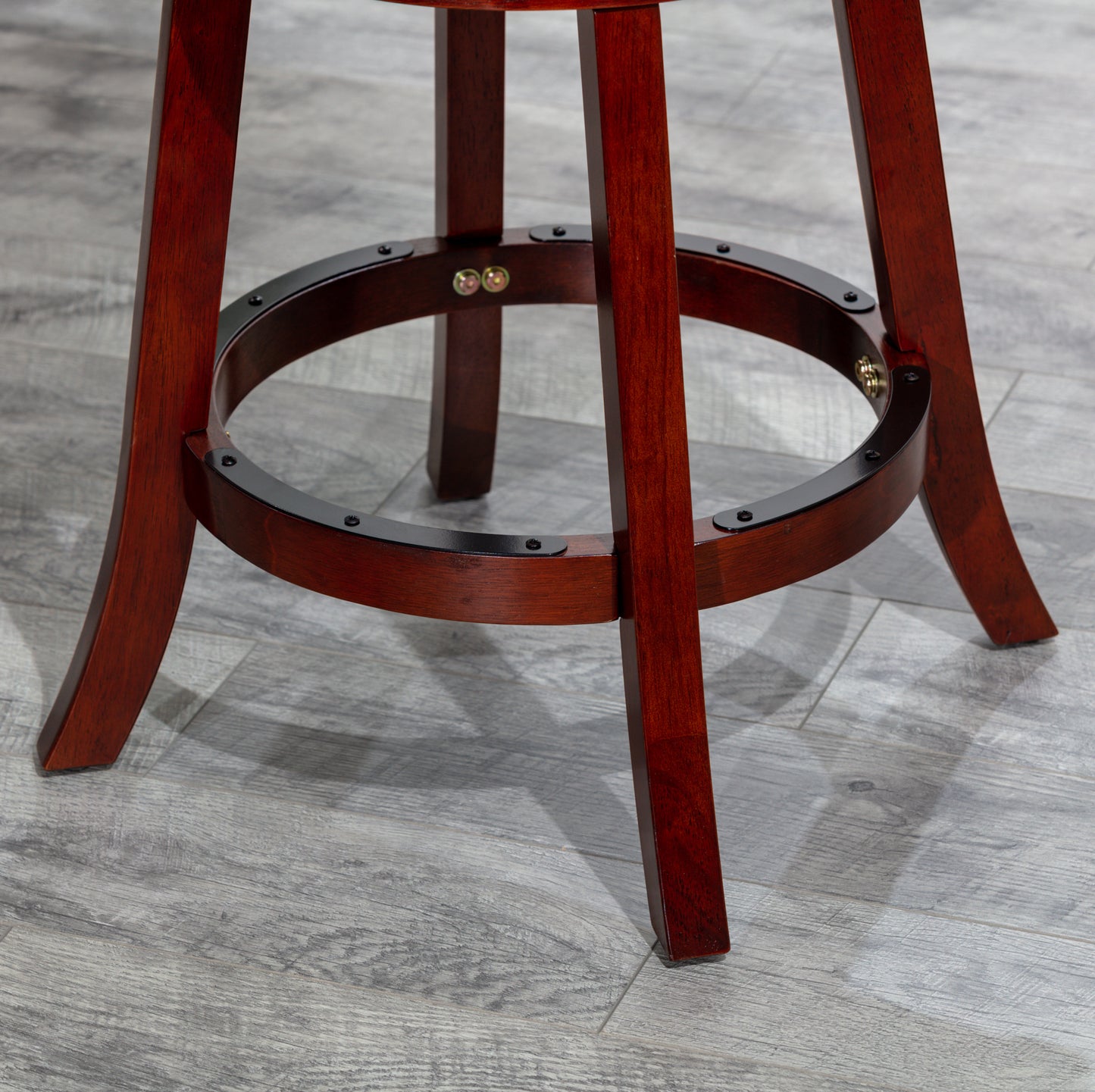 30" Bar Height X-Back Swivel Stool, Cherry Finish, Beige Fabric Seat