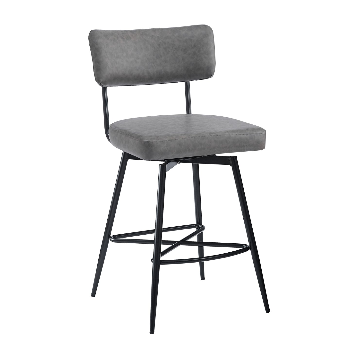 26''Retro Swivel Counter Stools Set of 2,Grey Counter Stools with iron Frame,PU Sponge cushion,Footrest,suitable for Kitchen/Bedroom/Dining Room.