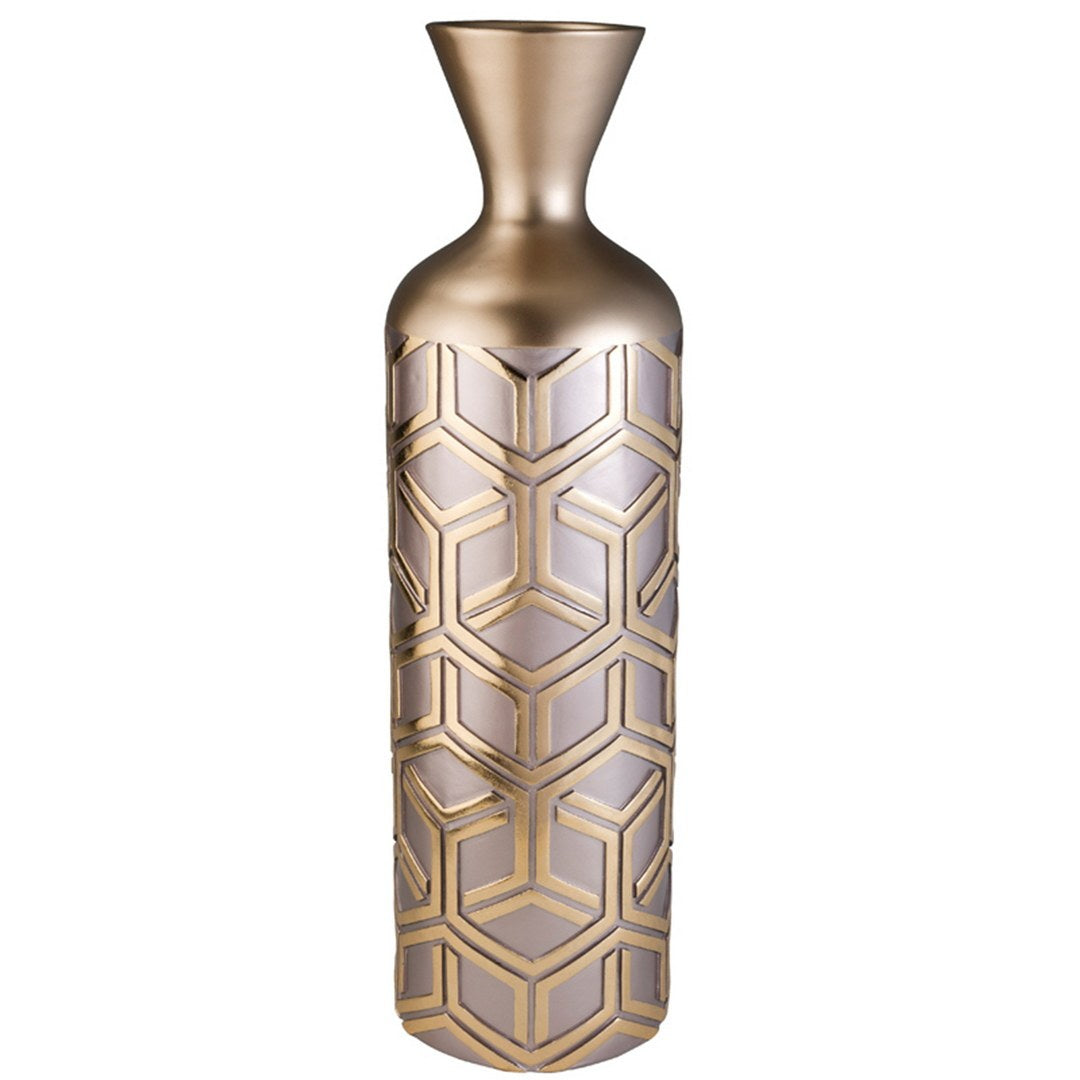 22' Tall Polyresin Decorative Vase, Weave Rose Gold Design