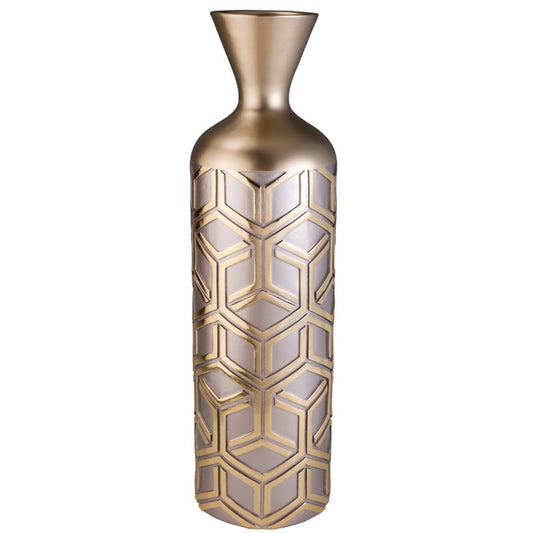 22' Tall Polyresin Decorative Vase, Weave Rose Gold Design