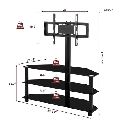 35.4 inch Black Multi-function TV Stand Height Adjustable Bracket Swivel 3-Tier