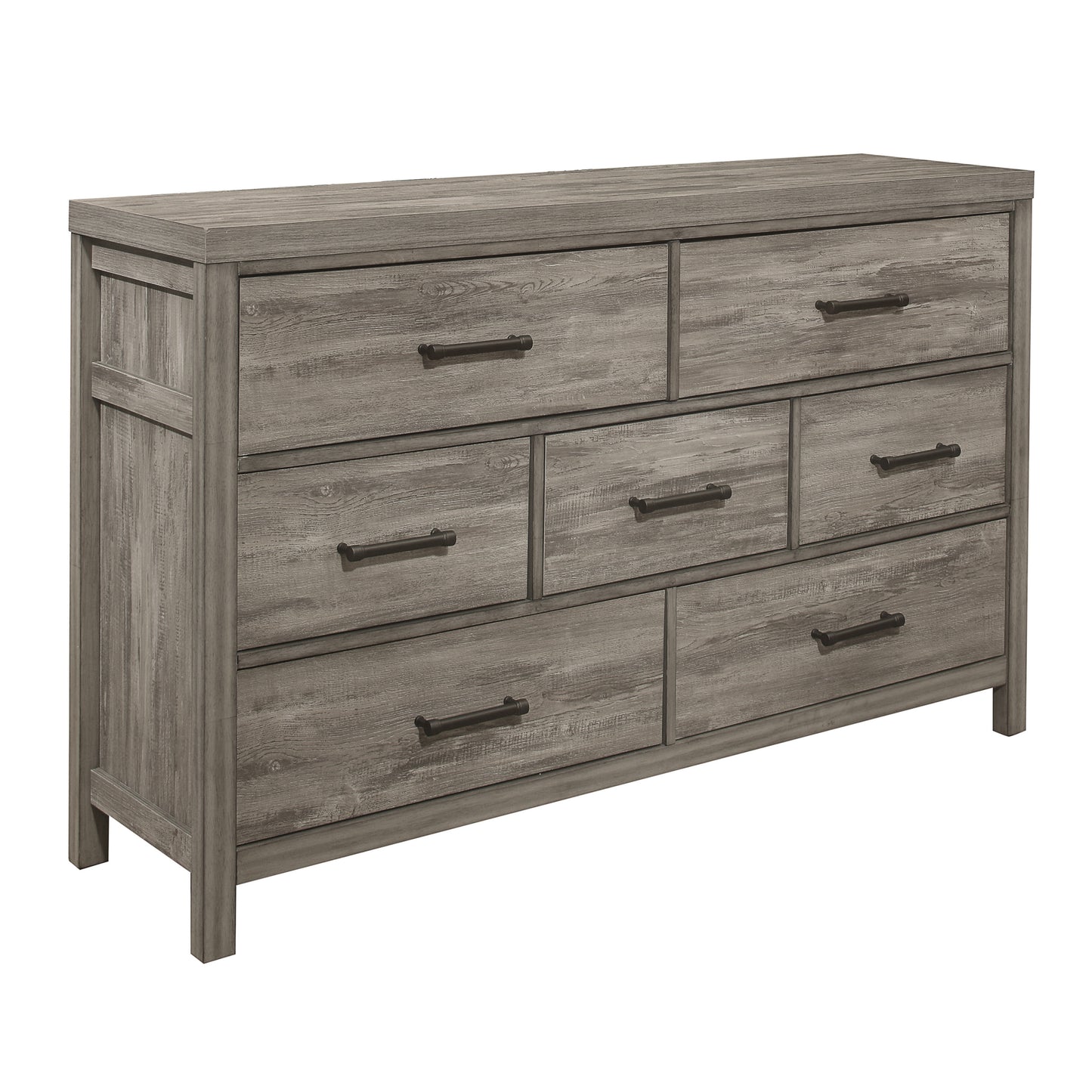 Rustic Style Bedroom Dresser of 7 Drawers Weathered Gray Finish Premium Melamine Laminate Wooden Furniture 1pc