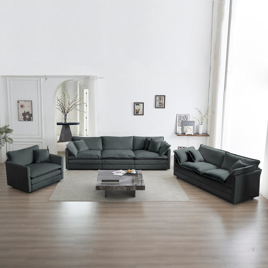 Modern Sofa Couch, 3 Piece Set Extra Deep Seat Sectional Sofa for Living Room, Oversized Sofa, 3 Seat Sofa, Loveseat and Single Sofa, Gray Chenille