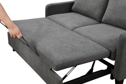 69" 3 in 1 Convertible Queen Sleeper Sofa Bed, Modern Fabric Loveseat Futon Sofa Couch w/Pullout Bed, Love Seat Lounge Sofa w/Reclining Backrest, Furniture for Living Room, Dark Grey