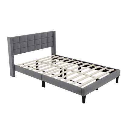 Queen Size Upholstered Platform Bed with Support Legs, Gray