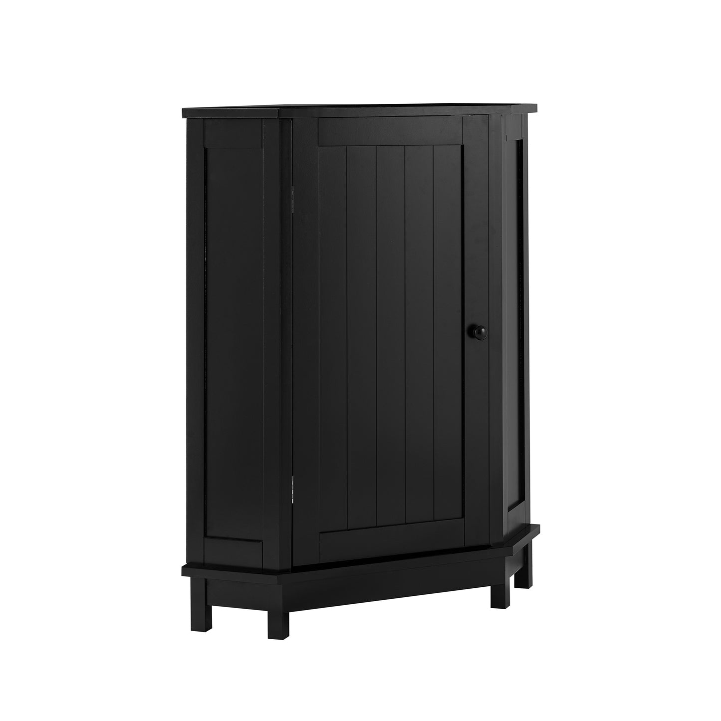 Black Bathroom Cabinet Triangle Corner Storage Cabinet with Adjustable Shelf Modern Style MDF Board