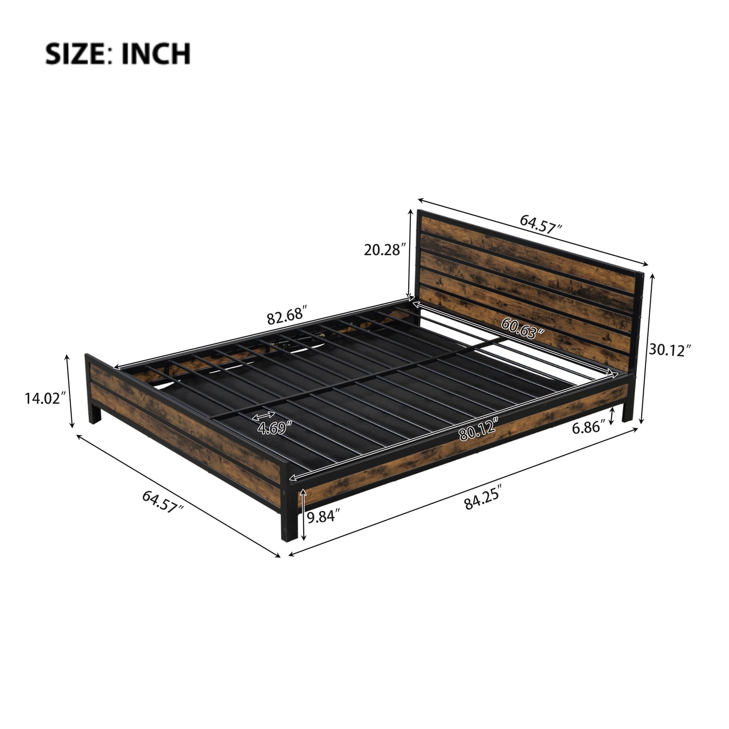 Queen Size Metal Platform Bed with Underneath Storage, Black