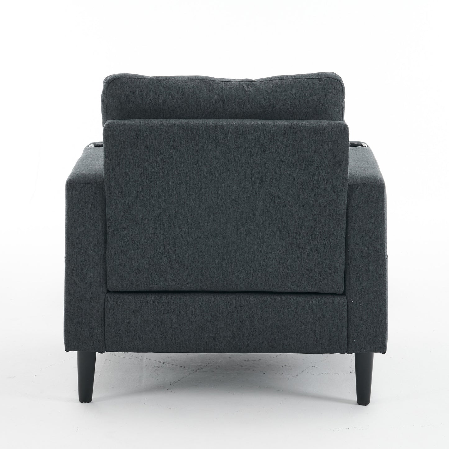 Dark Gray Upholstered Armchair and Storage Ottoman Set - Comfortable Single Sofa with Cup Holders and Tufted Detailing, Ideal for Living Room or Bedroom