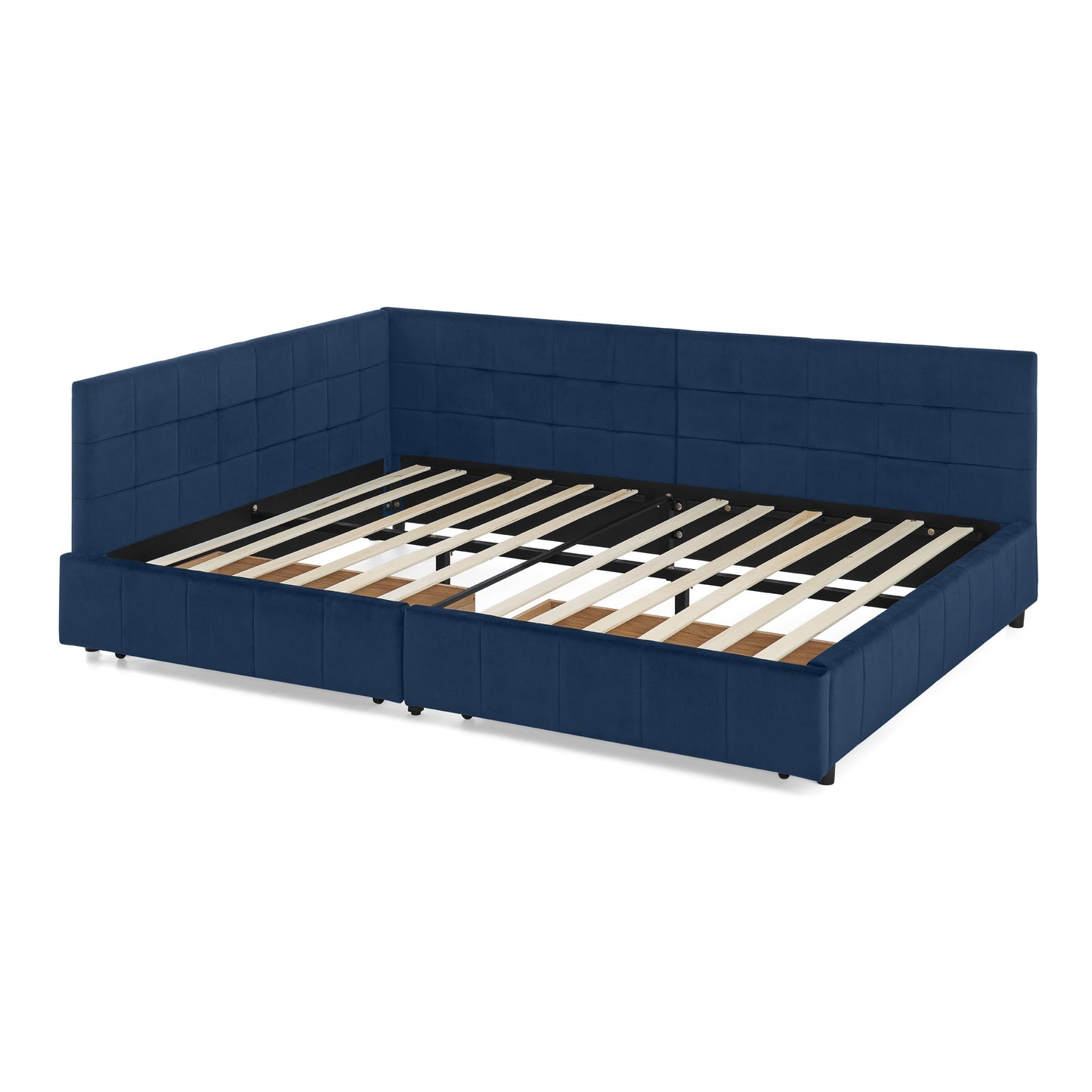 Full Size Storage Upholstered Tufted Bed Frame, Sofa Bed Frame with Comfortable Backrest and Armrests, Full Size Bed for Bedroom, Living Room,Velvet, DARK BLUE(80.5''*59''*29.5'')