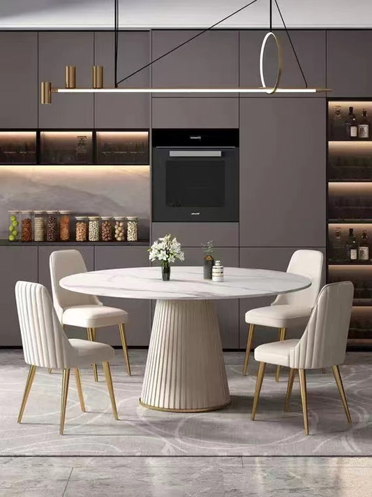 53 inch Modern sintered stone round dining table with stainless steel base with 4 pcs chairs