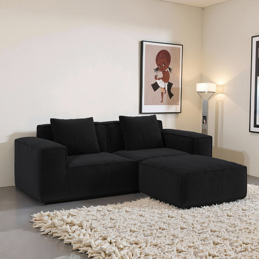 modular sofa can be converted into an oversized sofa bed Free conversion sofa set flexible configuration, soft corduroy cloud velvet fabric two person combination with footrest -black