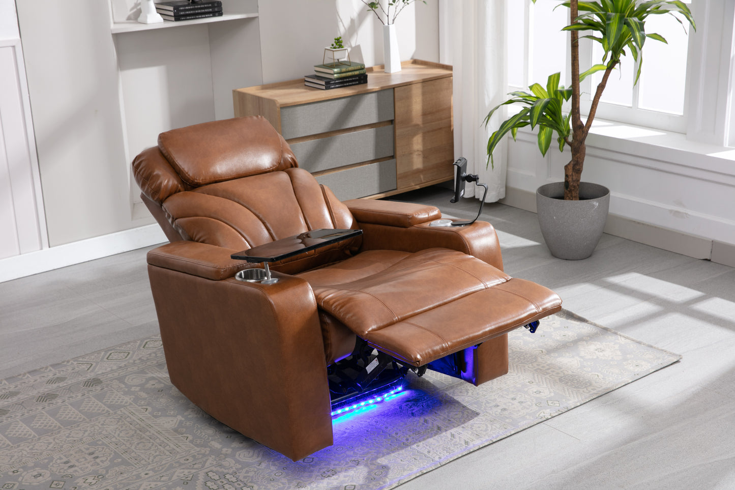 Power Motion Recliner Electric Power Recliner with USB Charging Port, Hidden Arm Storage, Convenient Cup Holder and Bluetooth Speaker,  Light  Brown(Old Sku:SG000800AAS)