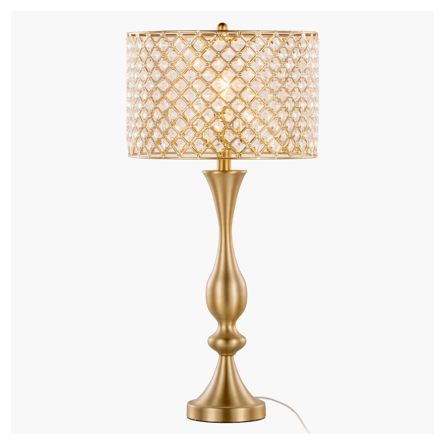 Topaz 27" Glam/Art Deco Metal Table Lamp in Gold Metal with Clear K9 Crystal and Metal Shade from Grandview Gallery by LumiSource