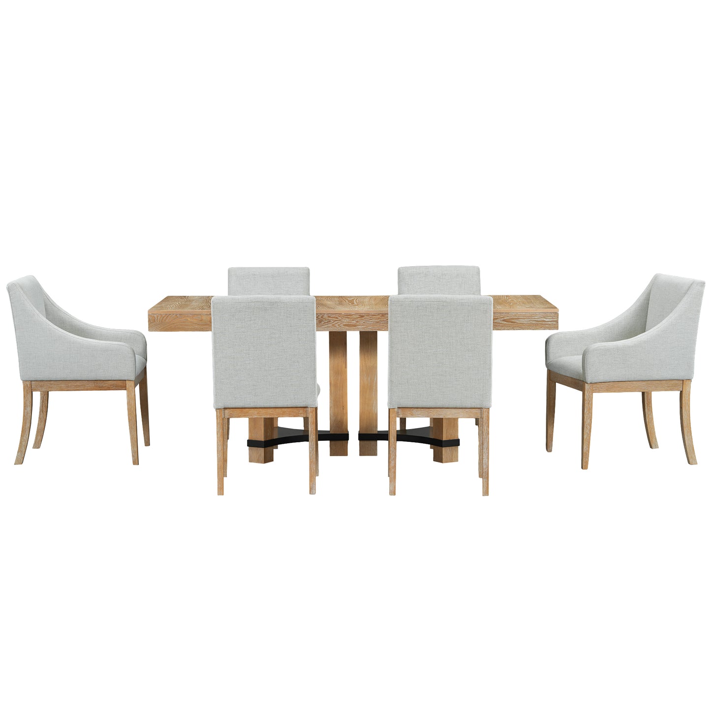 TOPMAX Rustic 7-Piece 76.4inch Extendable Dining Table Set with 18inch Removable Leaf, 2 Arm Chairs and 4 Armless Chairs, Natural