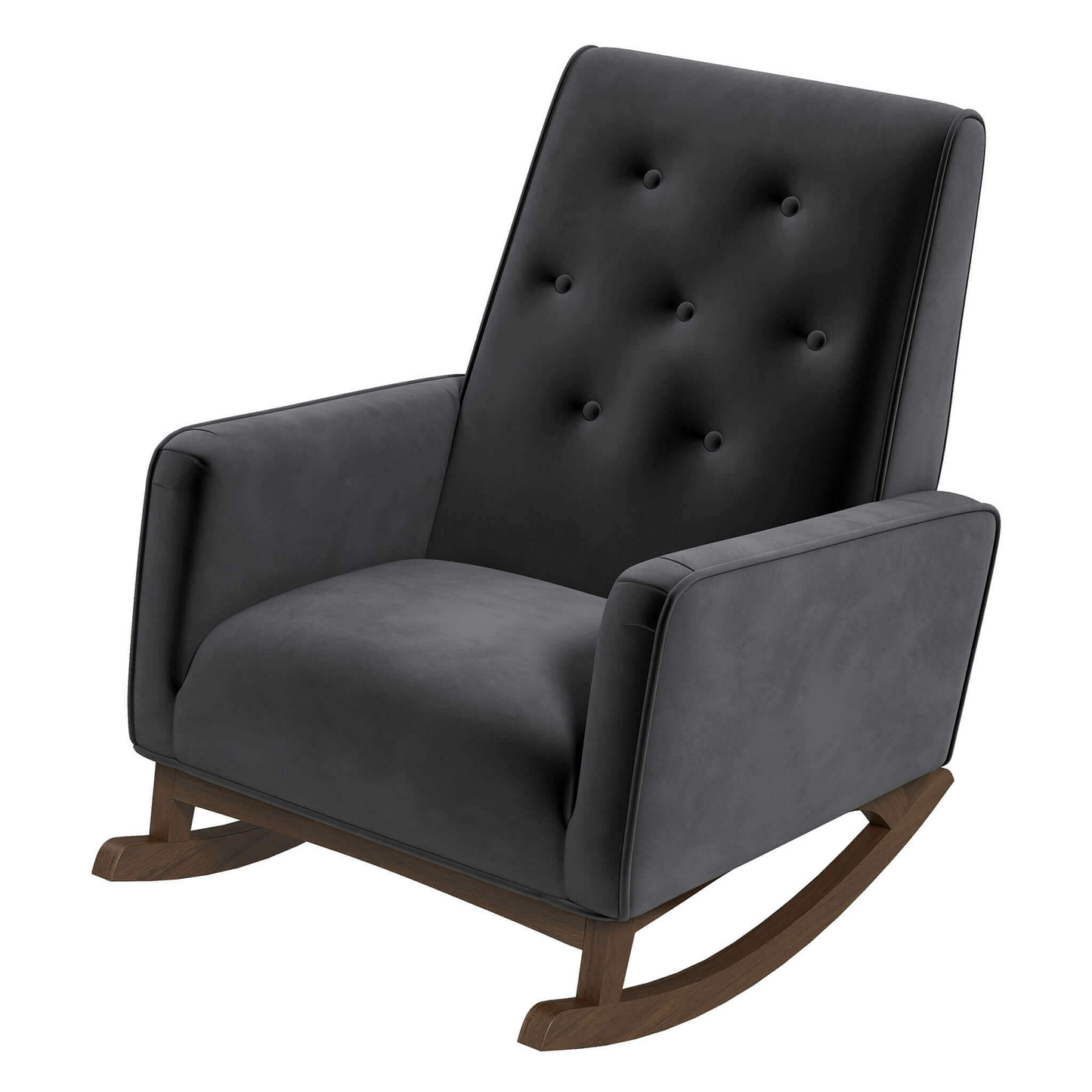 Elegant Style Demetrius Dark Grey Fabric Rocking Chair with Solid Wood Frame for Living Room and Nursery 36.6'H x 27.5'W x 39'D for Living Room Bedroom Reading