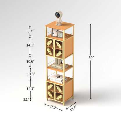 Tall Large Floor Storage Cabinet with Open Compartments and 2 Cabinets with Doors,  Freestanding Cabinet, for Home Kitchen, Bathroom, Living Room