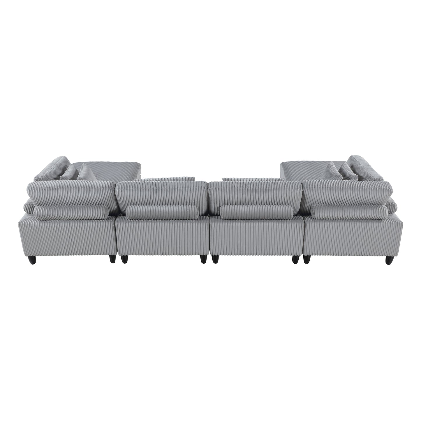 6pc Modular Sectional Set Gray Corduroy Upholstery 2x Armless Chairs 2x Corner Seats 2x Ottomans Pillows Living Room Furniture