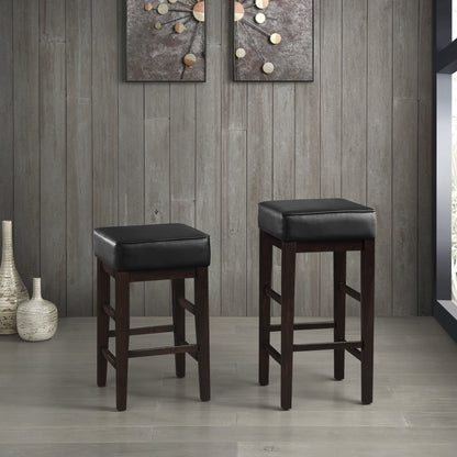 Transitional Black Faux Leather Seat 24-inch Counter Height Stools Set of 2, Espresso Finish Solid Wood Frame