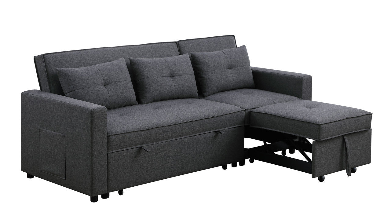 Zoey 79.75" Dark Gray Linen Convertible Sleeper Sofa with Side Pocket