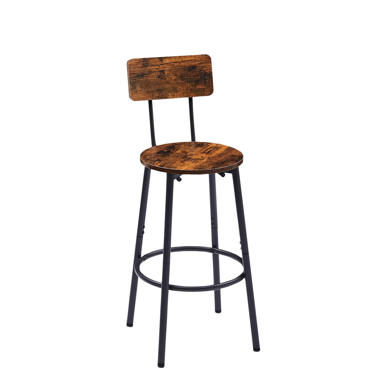 Round bar stool set with shelves, stool with backrest Rustic Brown, 23.6'' Dia x 35.4'' H