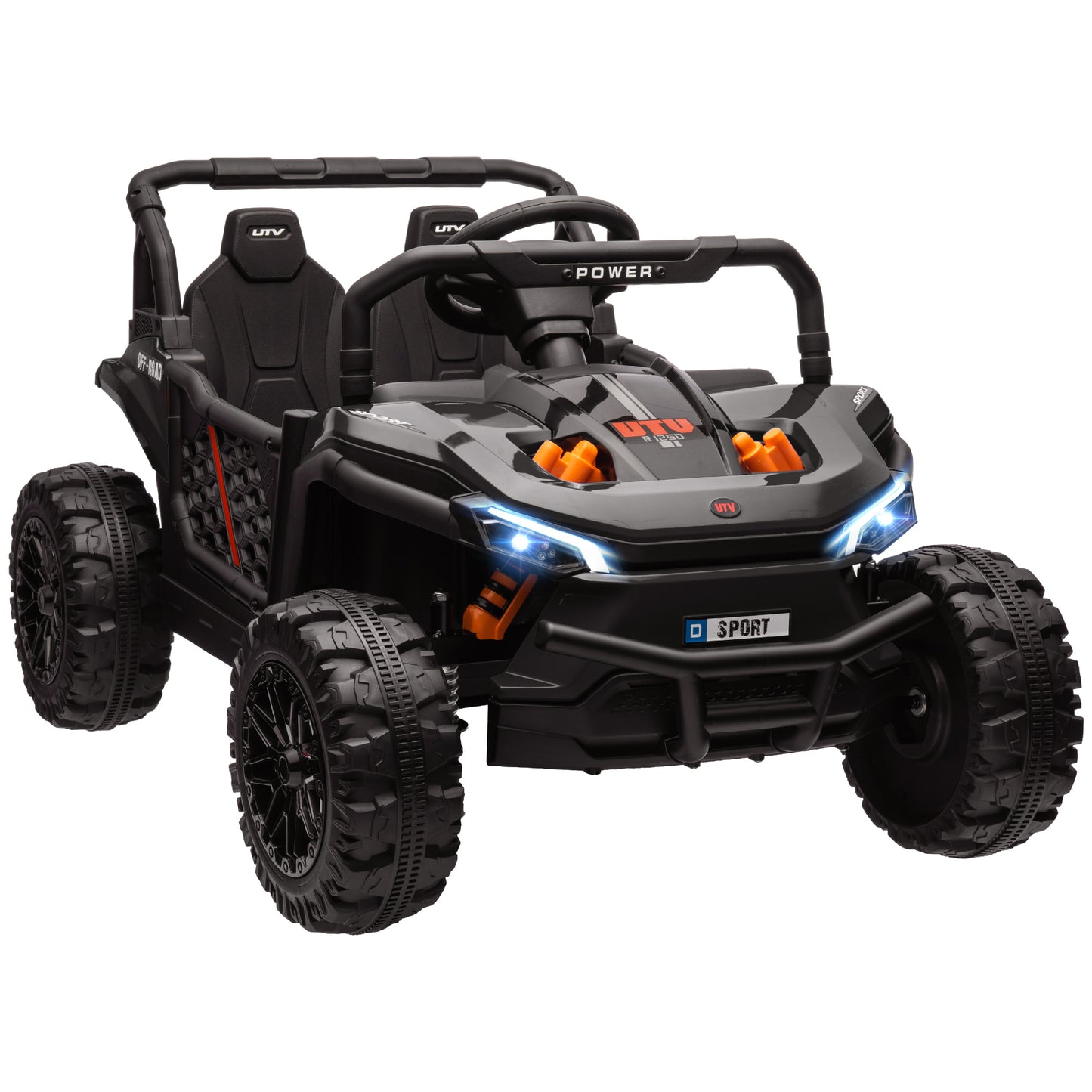 Qaba 12V Kids UTV, Battery Powered Ride on Truck, 3.7 MPH Off-Road Electric Car with Remote Control, 4-Wheel Suspension, LED Headlights, 3 Speeds, Horn & Music, for Boys and Girls, Black