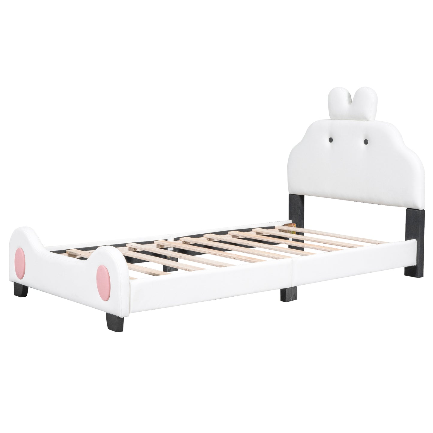 Twin Size Upholstered Platform Bed with Cartoon Headboard and Footboard, White+Pink