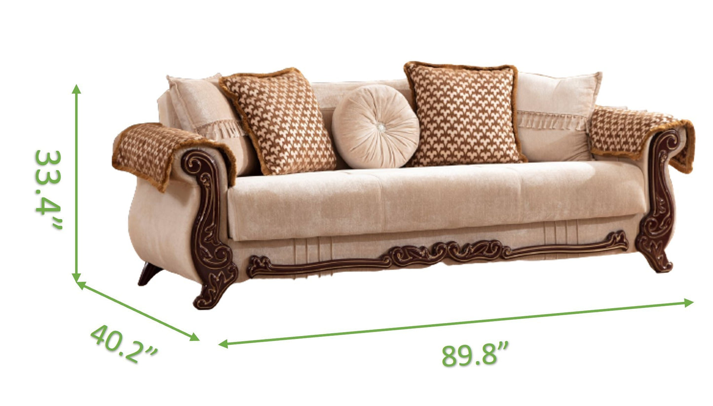 Traditional Style Sofa Finished With Chenille Upholstery made with wood in Beige Color