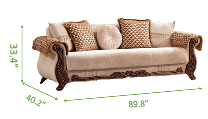 Traditional Style Sofa Finished With Chenille Upholstery made with wood in Beige Color