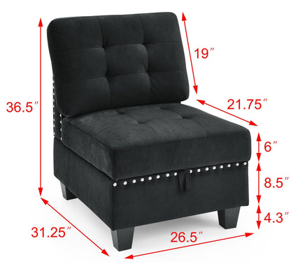 U shape Modular Sectional Sofa,DIY Combination,includes Two Single Chair ,Two Corner and Two Ottoman,Black Velvet.