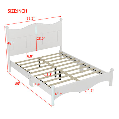 Queen Size Elegant Design Wood Platform Bed Frame,Retro Style Platform Bed with Wooden Slat Support,White