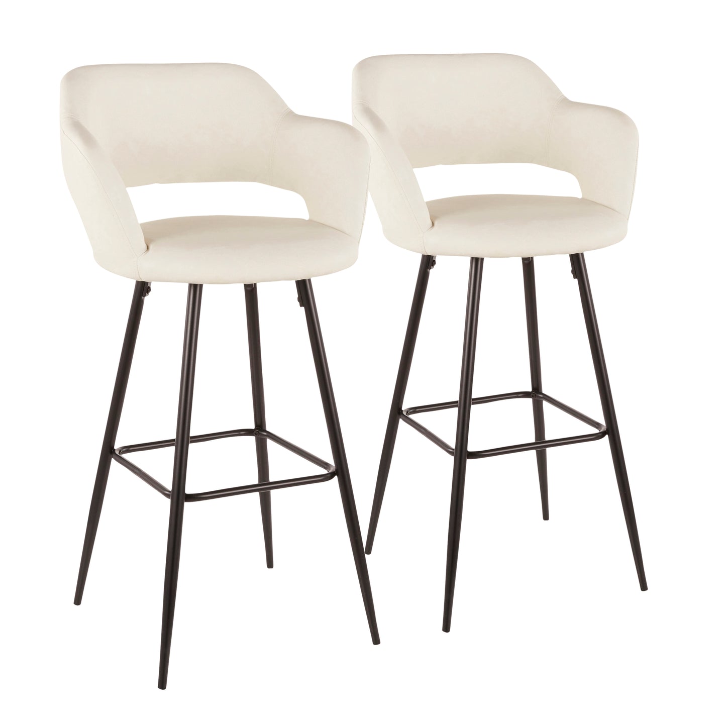 Margarite Contemporary Barstool in Black Metal and Cream Faux Leather by LumiSource - Set of 2
