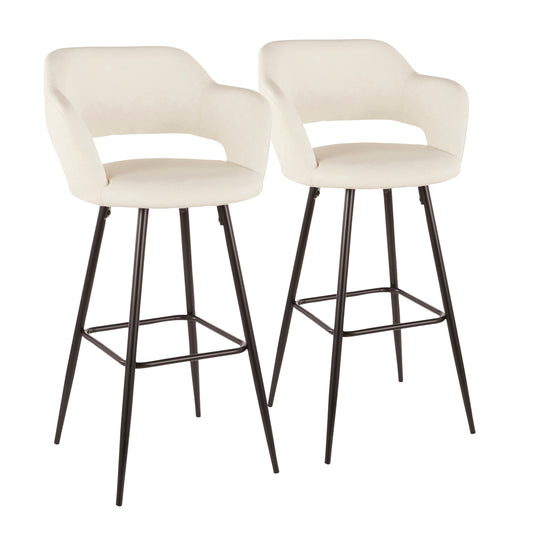 Margarite Contemporary Barstool in Black Metal and Cream Faux Leather by LumiSource - Set of 2