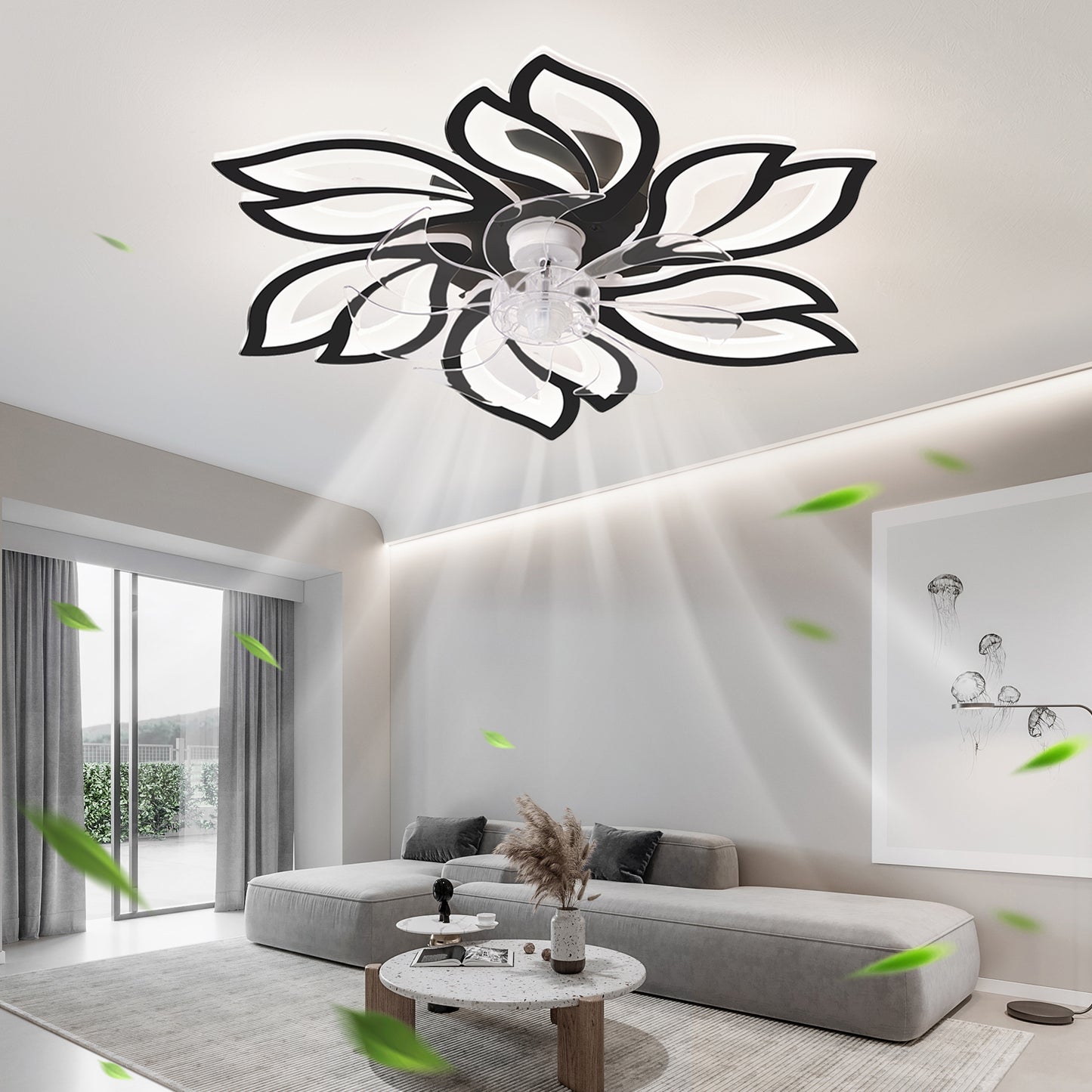 25.5In Ceiling Fan with Lights, Remote Control 3 Color Temperatures,6 Gear wind Speed Fan Light