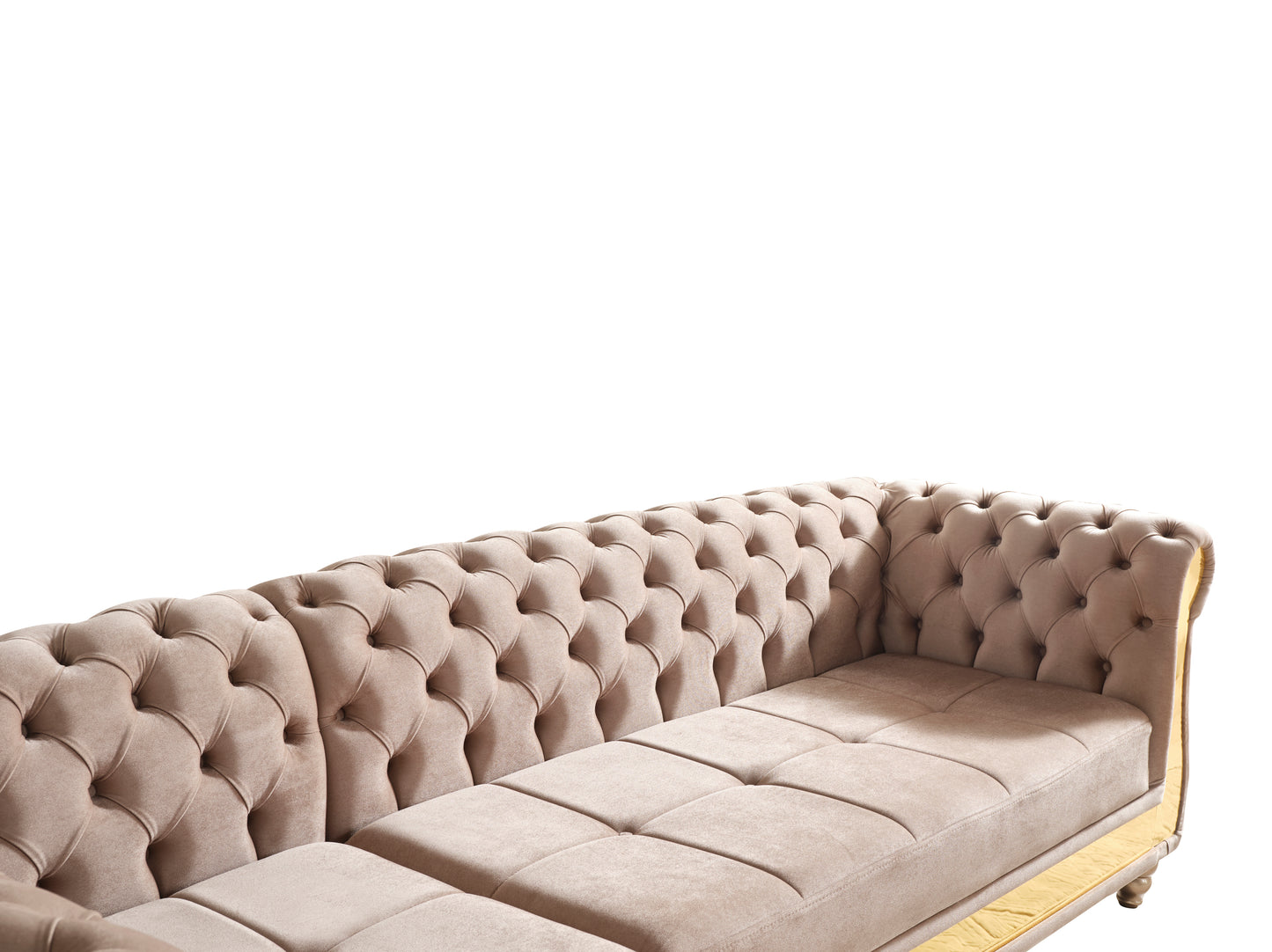 Gold Detailed Tufted Upholstery Sectional made with Wood In Taupe