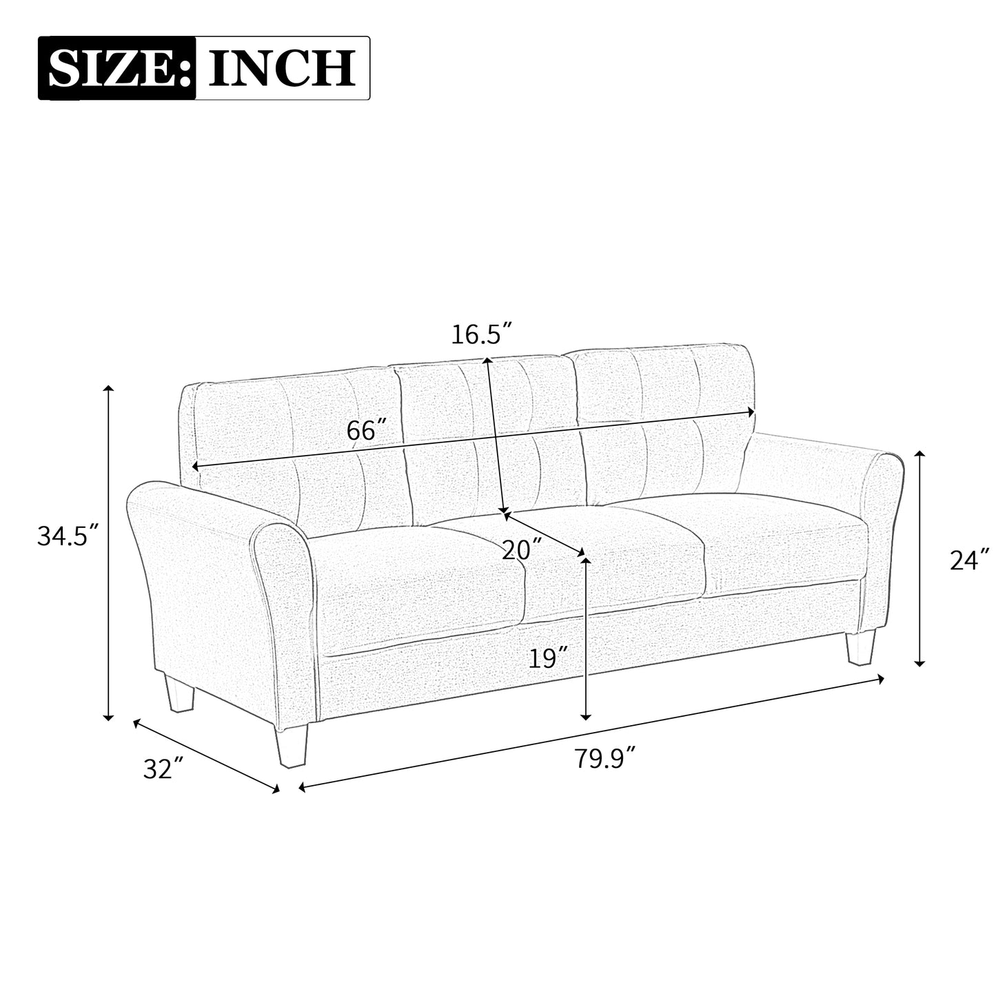 79.9" Modern Living Room Sofa Linen Upholstered Couch Furniture for Home or Office ,Light Grey*Blue,(3-Seat,Old Sku:WF288519AAC)