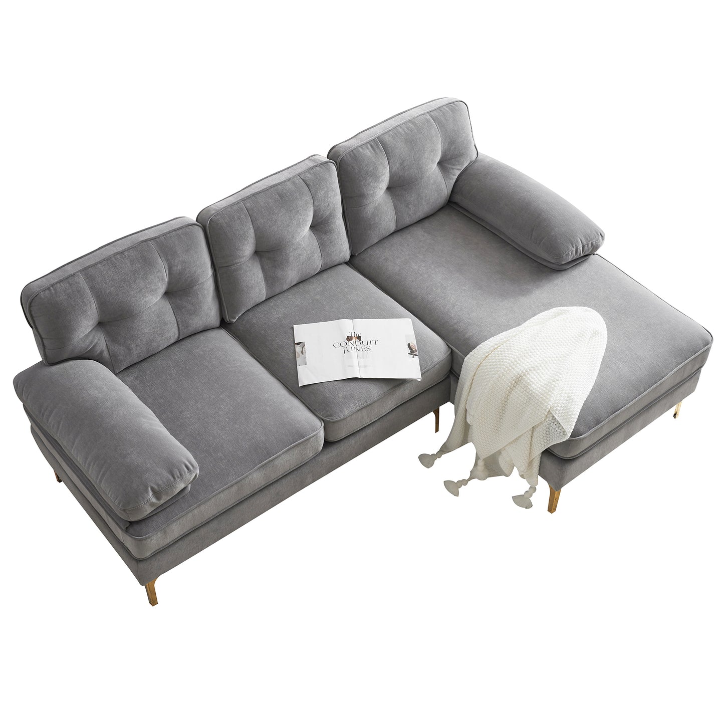 83" Modern Sectional Sofas Couches Velvet L Shaped Couches for Living Room, Bedroom, Light Grey